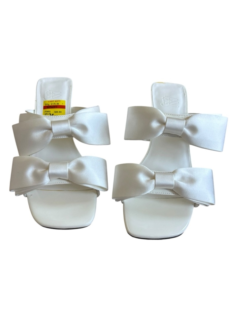 Satin Bow Mule Heels in White - Elegant Women's Slide - Picture 2 of 8